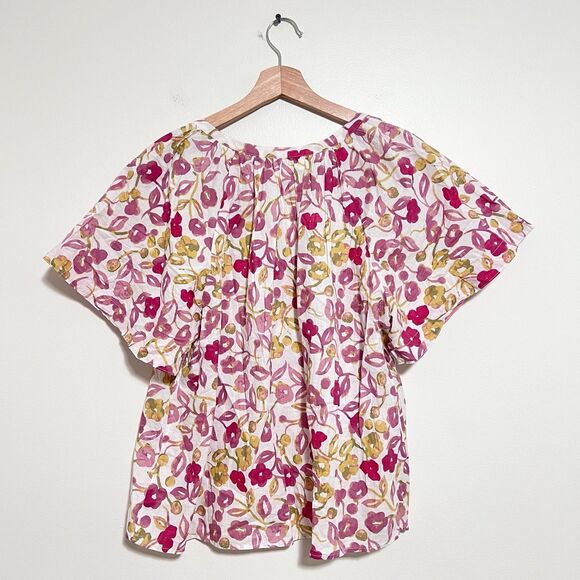 Velvet by Graham & Spencer Anthropologie Floral Flutter Sleeve Blouse NEW Large - Picture 5 of 6